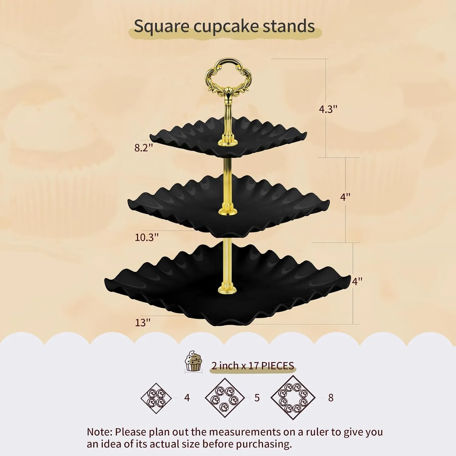 NWK 5 Piece Cake Stand Set with 2 x Large 3-Tier Cupcake Stands, 3 x Appetizer Trays, for Wedding Birthday Baby Shower Tea Party Decorations (Black)