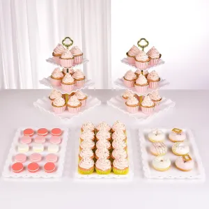 NWK 5 Piece Cake Stand Set with 2 x Large 3-Tier Cupcake Stands, 3 x Appetizer Trays, for Wedding Birthday Baby Shower Tea Party Decorations (Gold)
