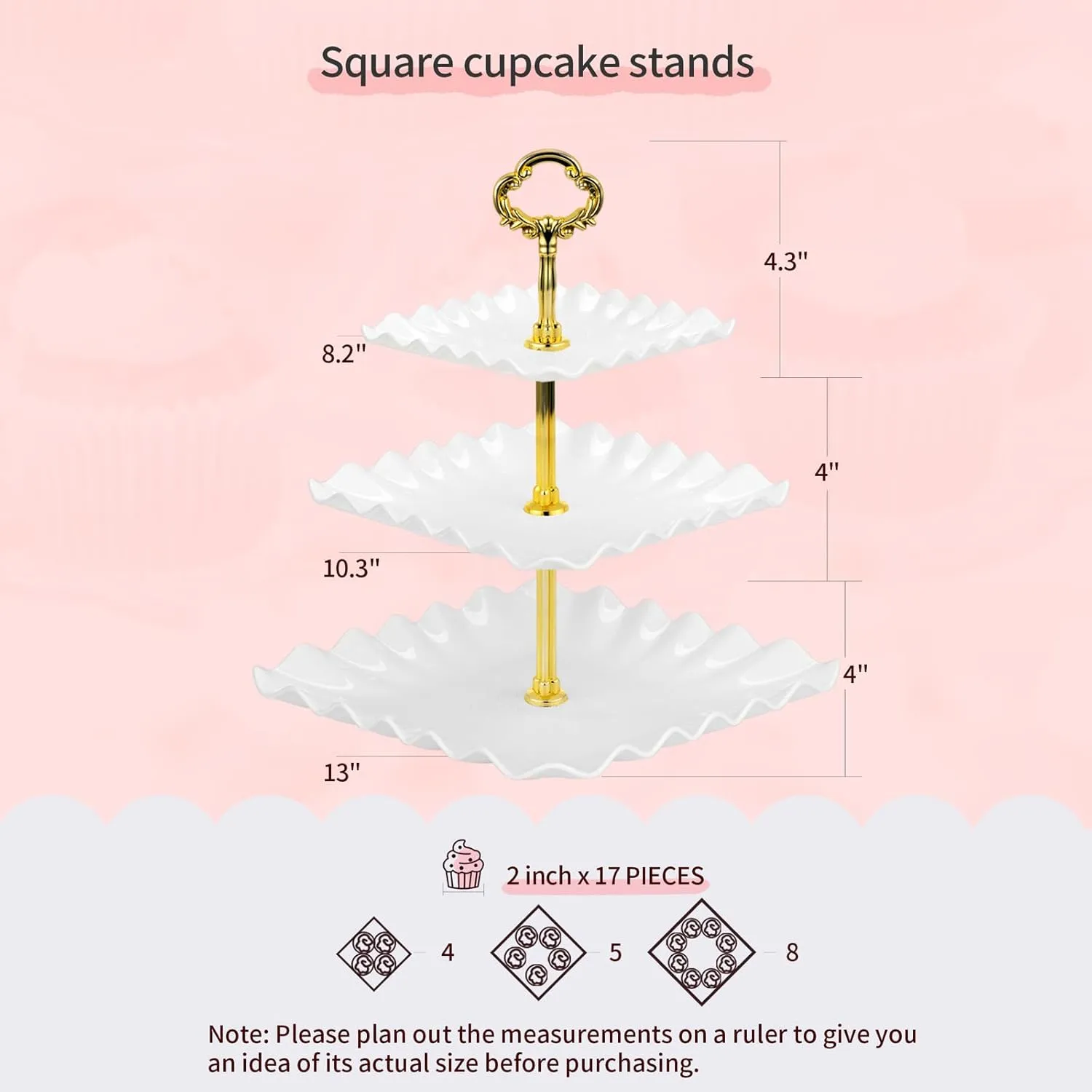 NWK 5 Piece Cake Stand Set with 2 x Large 3-Tier Cupcake Stands, 3 x Appetizer Trays, for Wedding Birthday Baby Shower Tea Party Decorations (Gold)