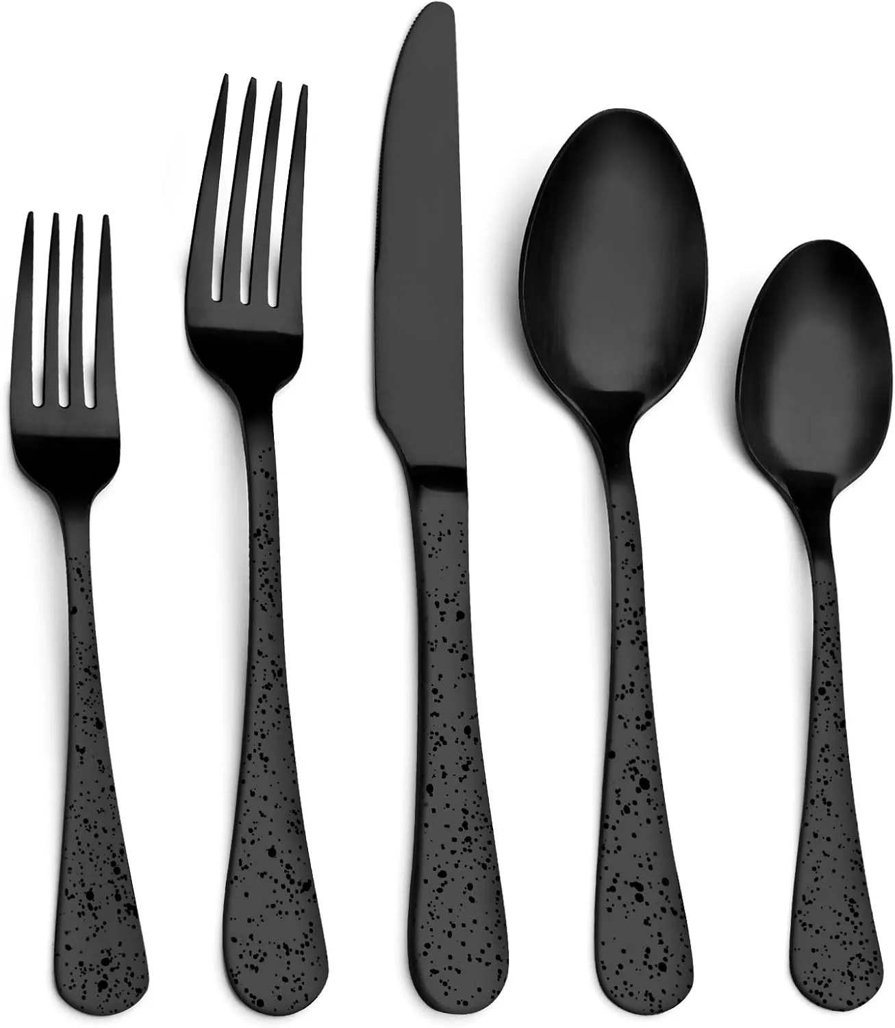 O.C.E. Matte Black Silverware Set, Stainless Steel Flatware, 20-Piece Tableware Cutlery Service for 4, Satin Finish Utensils, Dishwasher Safe (Starry Black)