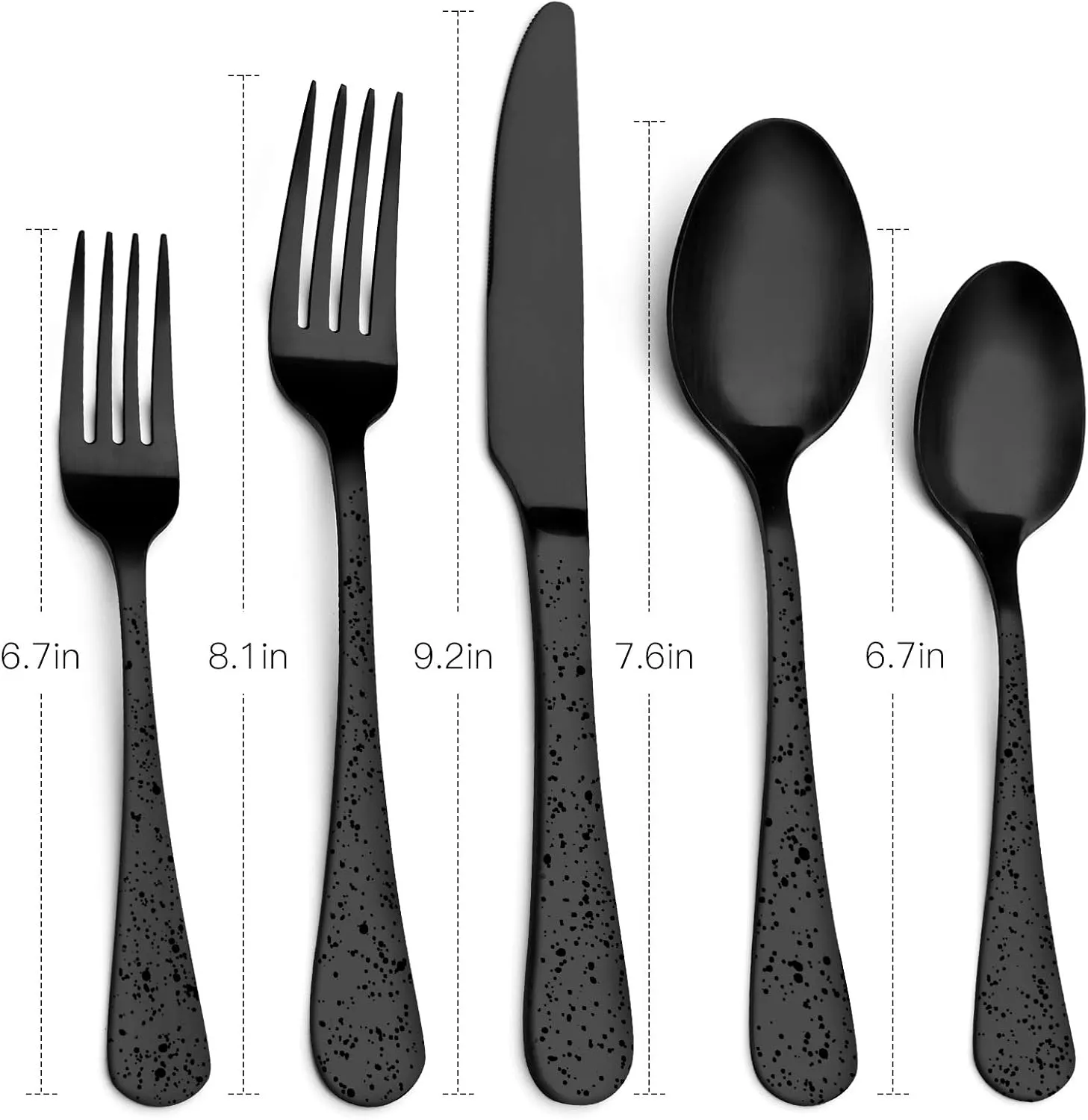 O.C.E. Matte Black Silverware Set, Stainless Steel Flatware, 20-Piece Tableware Cutlery Service for 4, Satin Finish Utensils, Dishwasher Safe (Starry Black)