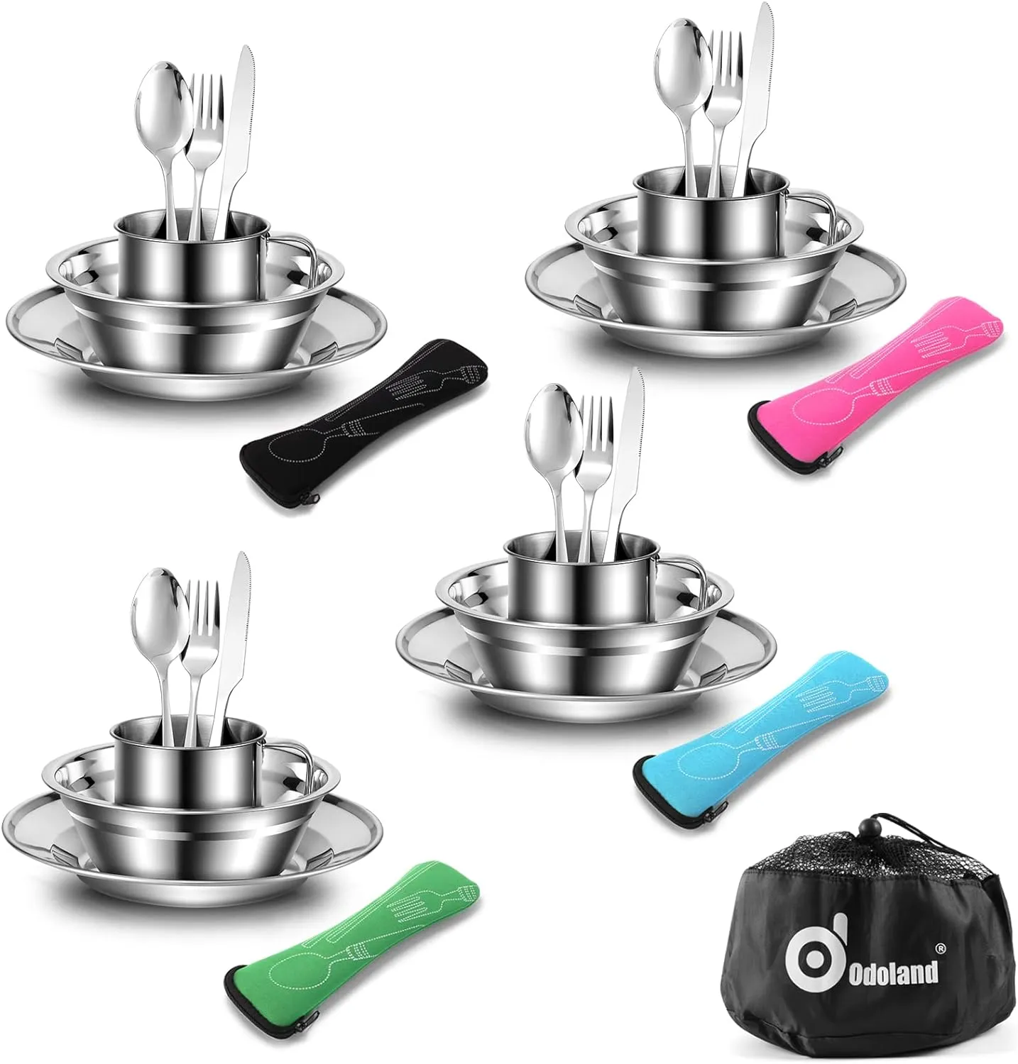 Odoland Bundle - 2 Items 29pcs Stainless Steel Camping Tableware Kit and 48 Cans Soft Cooler