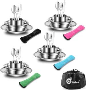 Odoland Bundle - 2 Items 29pcs Stainless Steel Camping Tableware Kit and 48 Cans Soft Cooler