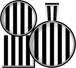 Oojami Serves 30 Black and White Stripes Party Supplies – 9" Dinner Plates, 7" Dessert Plates, 9 oz Cups, 3-Ply Napkins Complete Party Pack for Birthdays, Graduations, Weddings, and Events