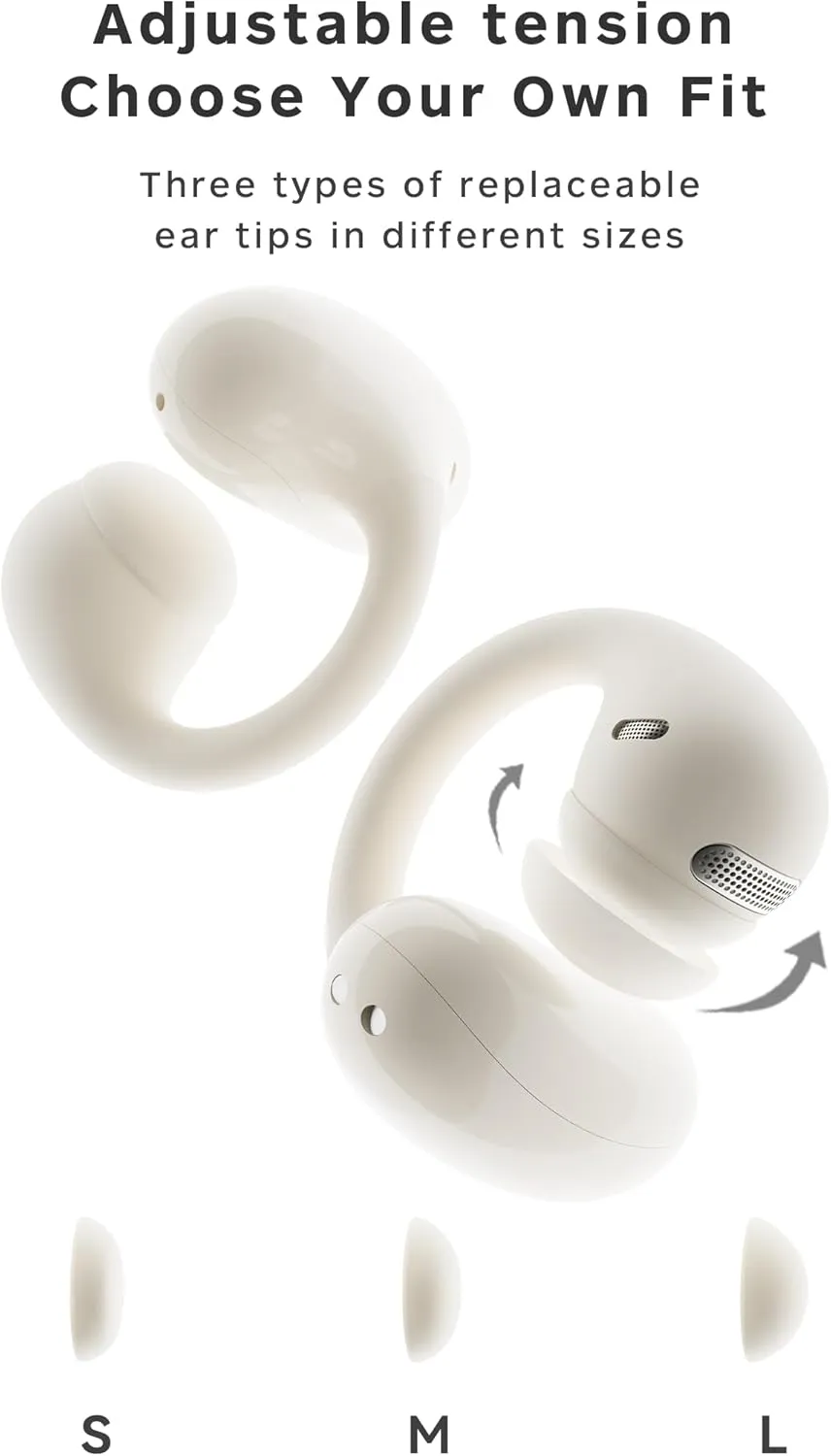 Open Ear Earbuds LIUP LP2 Luminous Clip On Headphones, 4.8g Lightweight Open Ear Clip, 3 Size Soft Ear Tips Stable Fit, Robust Bass, Dual-Device Connections, 48H Play, Fit Sports Running Workout Beige