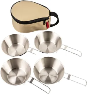 Outdoor Atainless Steel Snow Bowl Camping Tableware Set Portable Foldable Picnic Barbecue Bowl 4 Sets Outdoor Tableware