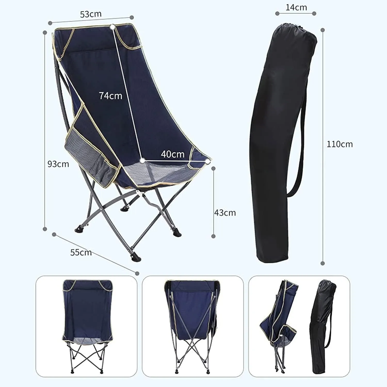 Outdoor Camp Chairs, Ultralight Folding Camping Chair with Backrest Leisure Beach Seat with Mesh External Hanging Bag Portable Backpack Chair Lawn Chairs Adults(C)
