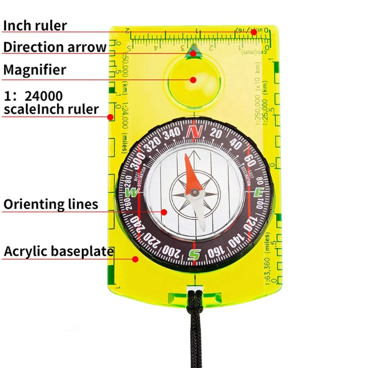 Outdoor Compass Multifunction High Accuracy Arcylic Orienteering Compass