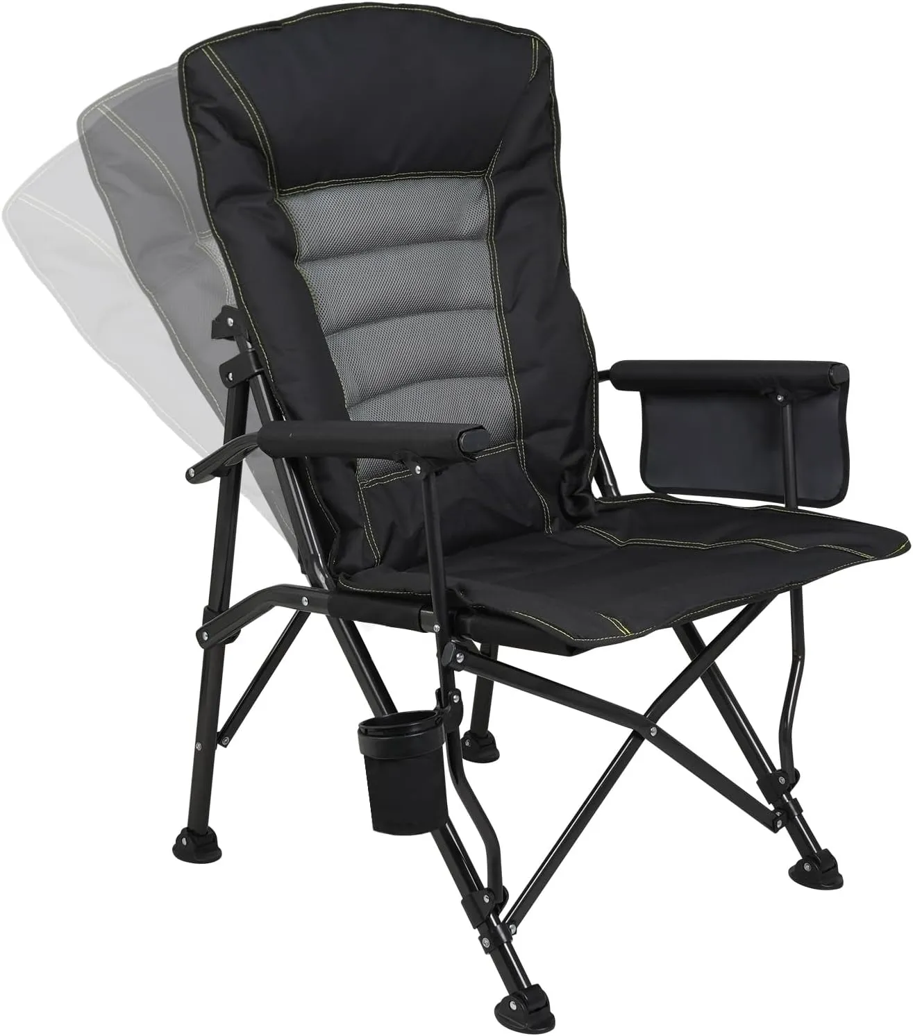 Outdoor Folding Camping Chair Heavy Duty Movable High Back Collapsible Padded Chair with Storage Bag for Outside Camping Activities, Black
