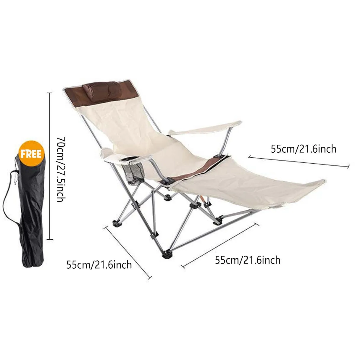 Outdoor Folding Recliner Portable Beach Camping Chair for Sitting and Lying