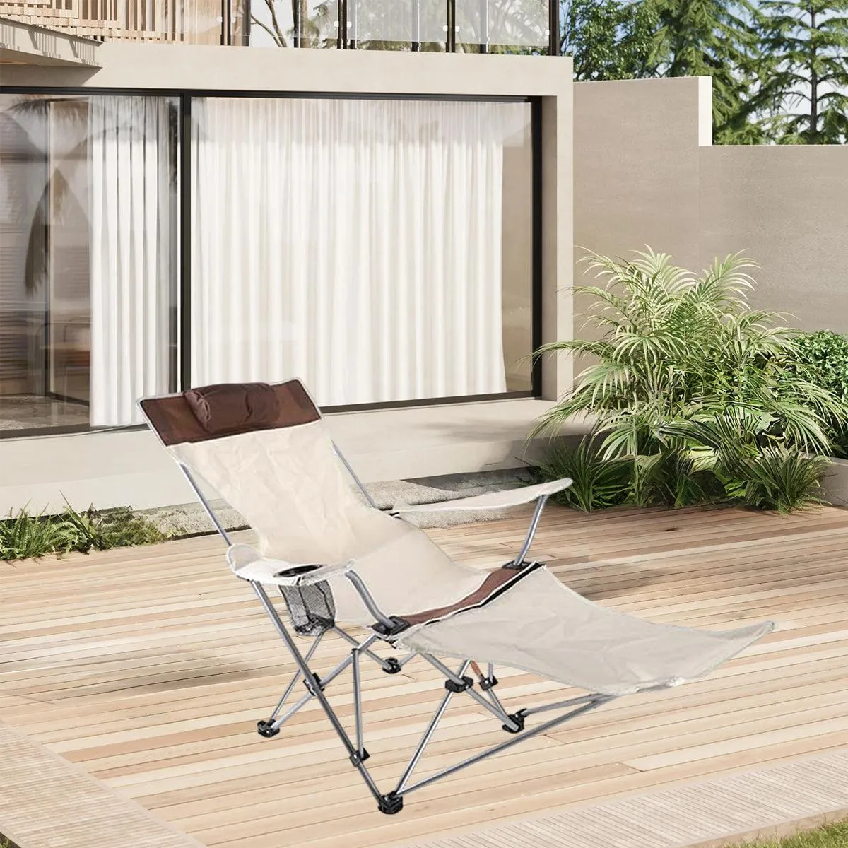 Outdoor Folding Recliner Portable Beach Camping Chair for Sitting and Lying