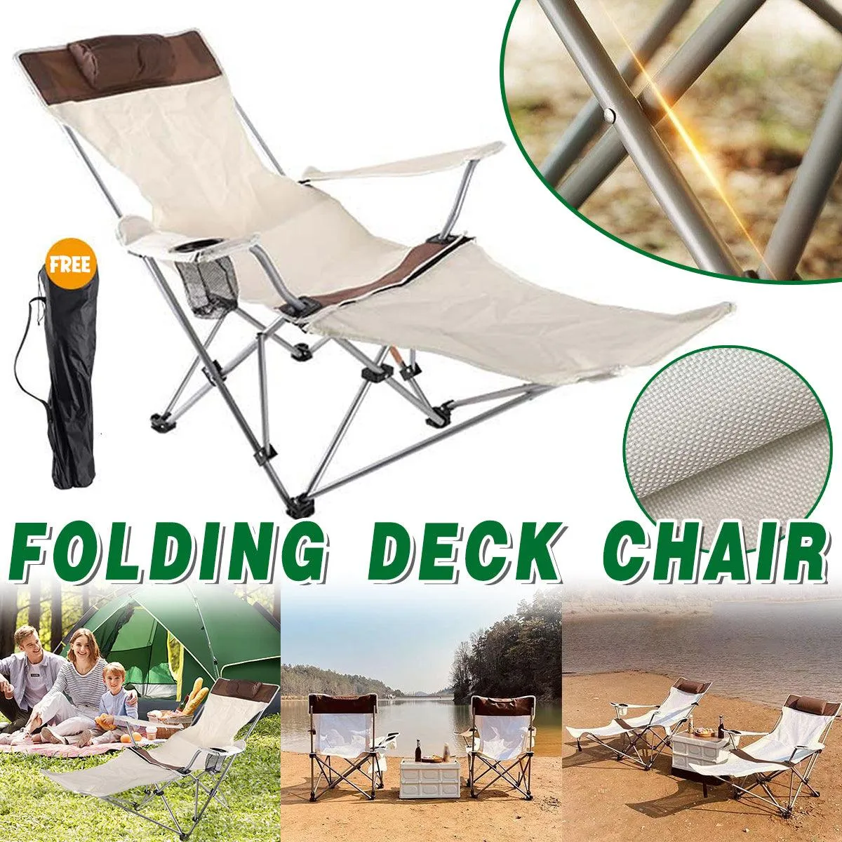 Outdoor Folding Recliner Portable Beach Camping Chair for Sitting and Lying