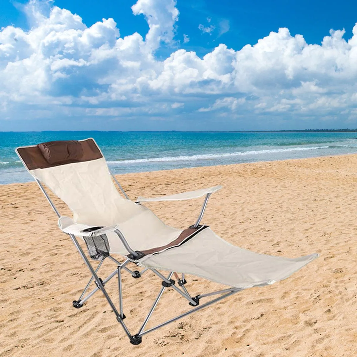 Outdoor Folding Recliner Portable Beach Camping Chair for Sitting and Lying