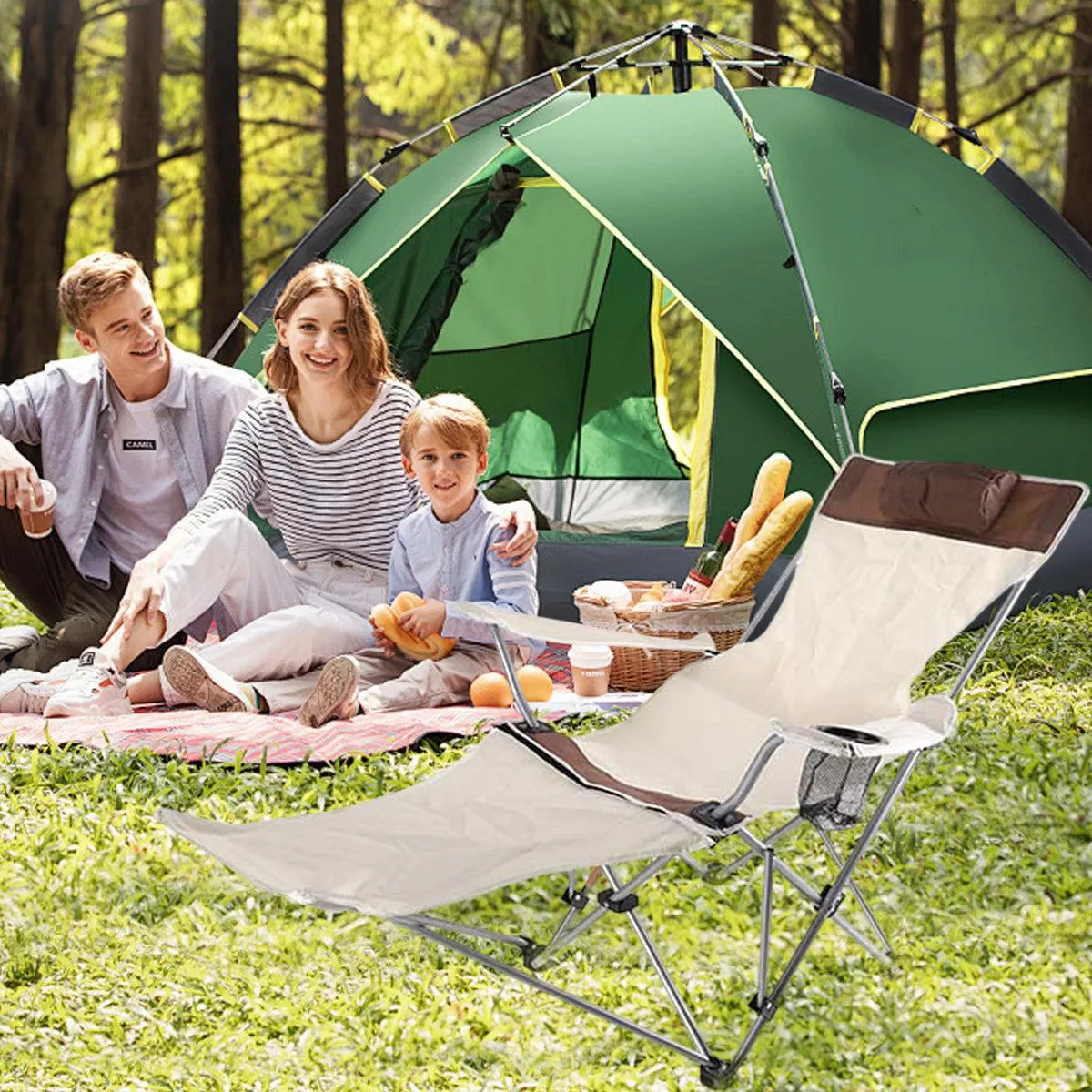 Outdoor Folding Recliner Portable Beach Camping Chair for Sitting and Lying