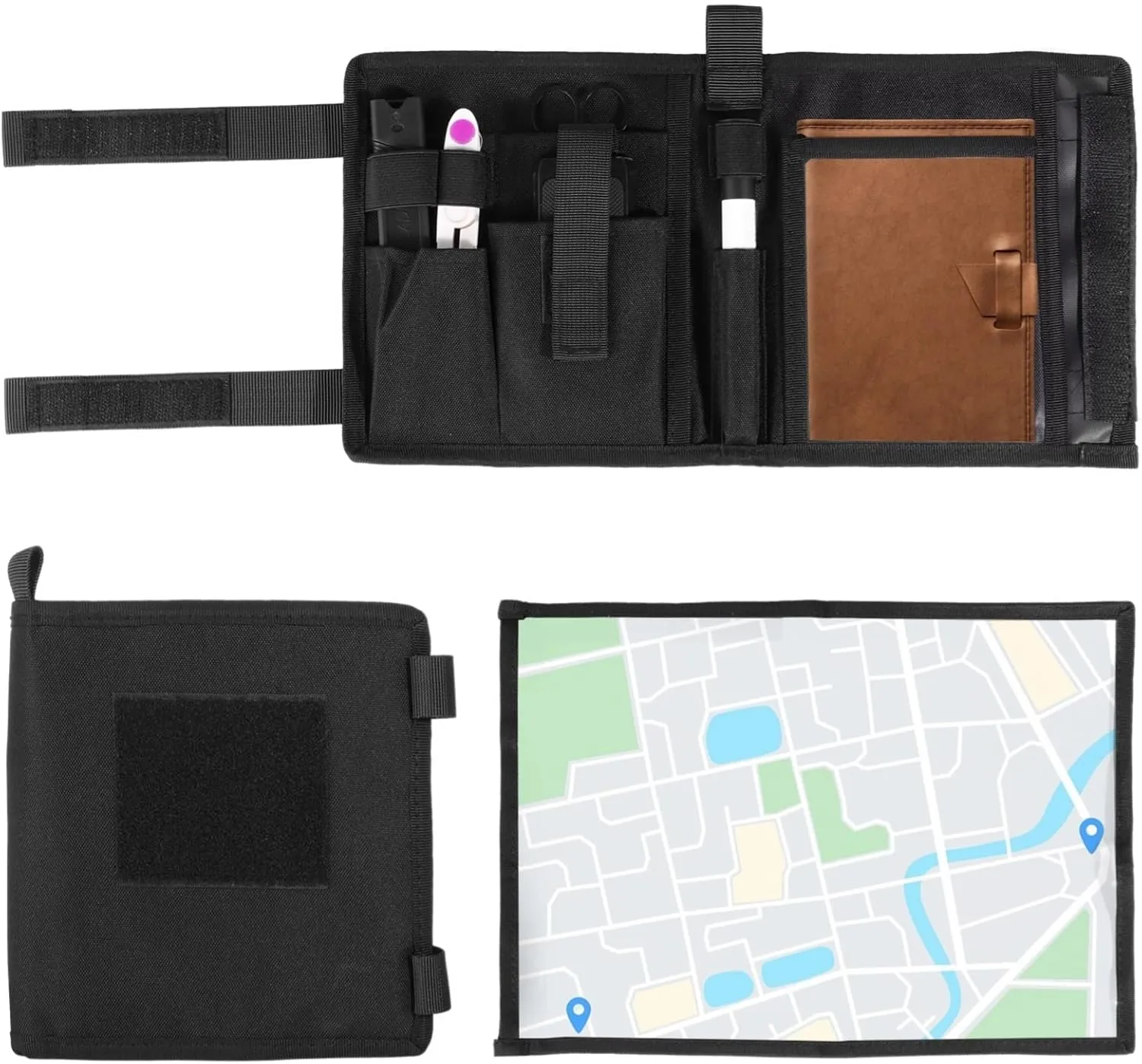 Outdoor Map Case with Clear Dual Panels, Tactical Pouch with Folding Design and Gear Storage, Pen and Tool Sections