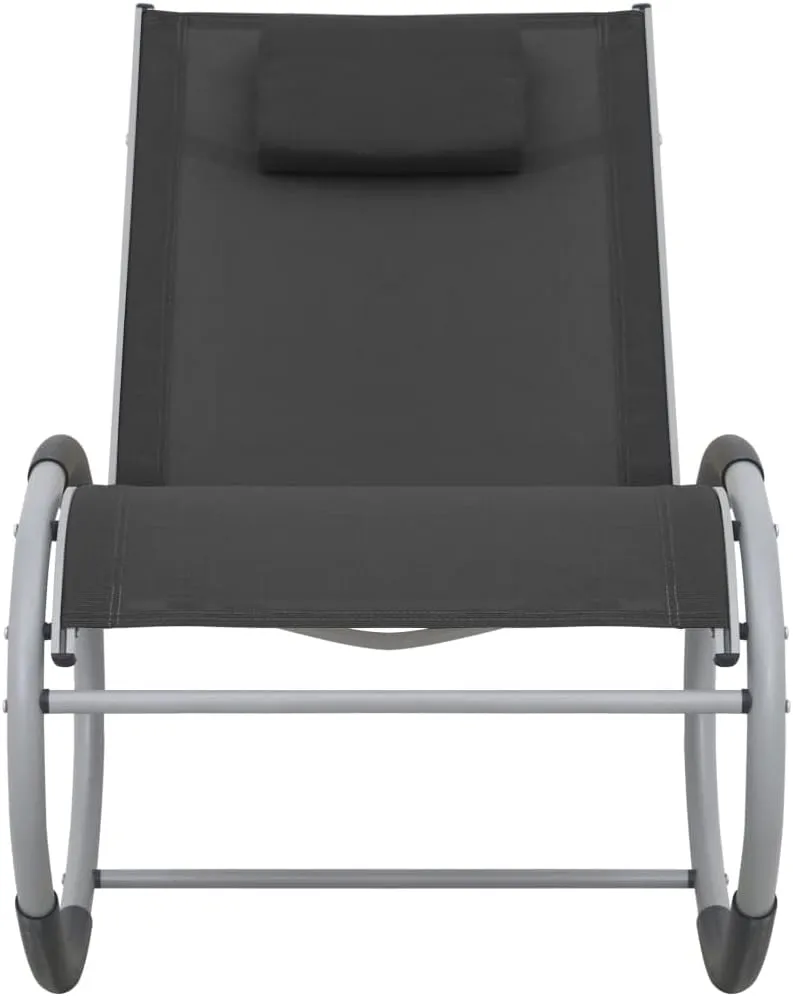 Outdoor Rocking Chair Black Textilene Fabric with Pillow Aluminum Frame Patio Lounge Chair for Garden Poolside and Backyard Relaxation