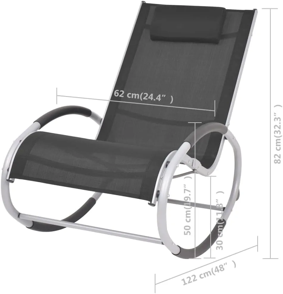 Outdoor Rocking Chair Black Textilene Fabric with Pillow Aluminum Frame Patio Lounge Chair for Garden Poolside and Backyard Relaxation