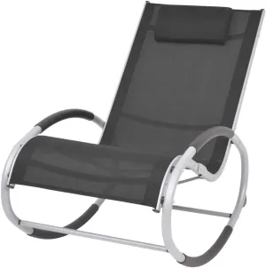 Outdoor Rocking Chair Black Textilene Fabric with Pillow Aluminum Frame Patio Lounge Chair for Garden Poolside and Backyard Relaxation