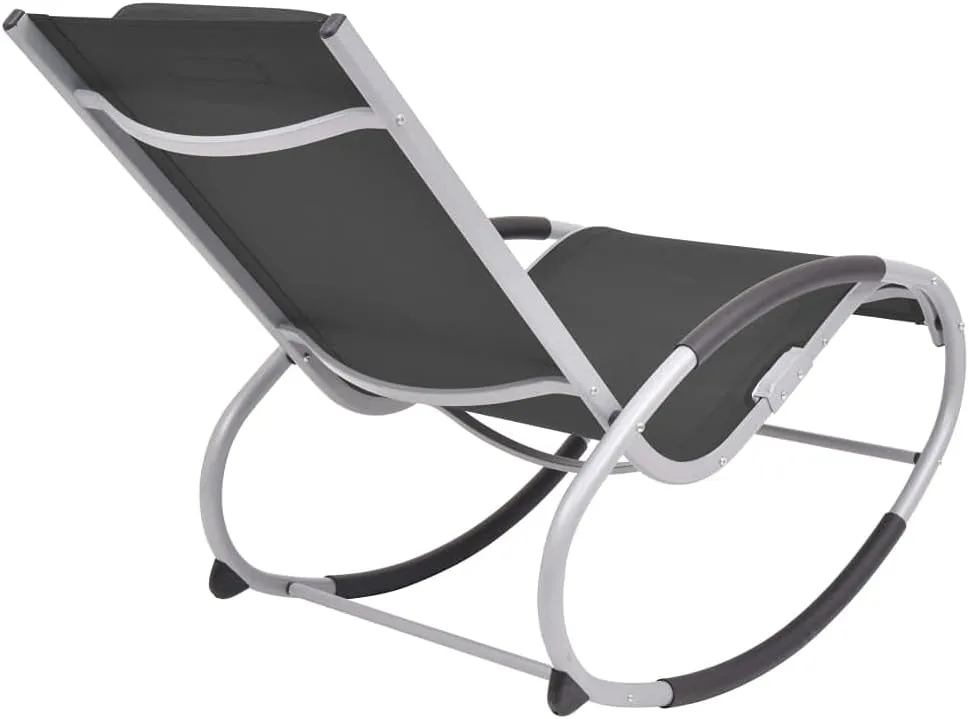 Outdoor Rocking Chair Black Textilene Fabric with Pillow Aluminum Frame Patio Lounge Chair for Garden Poolside and Backyard Relaxation