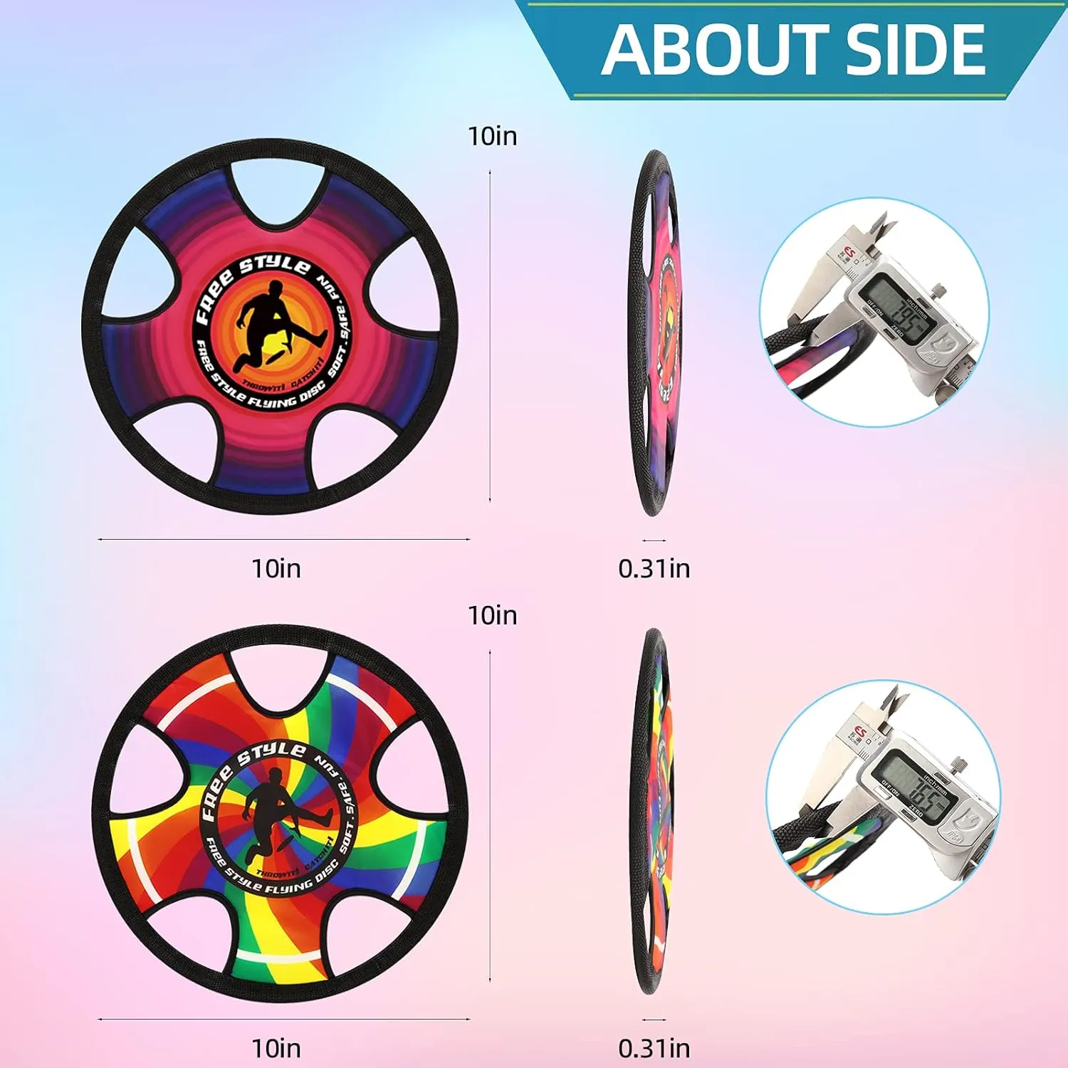 Outdoor Two Soft Frisbee Throwing Disc, Flying Disc, Flying Saucer for Man and Woman in Yard, Beach, Lawn, Camping, Pool (Halo Rainbow)