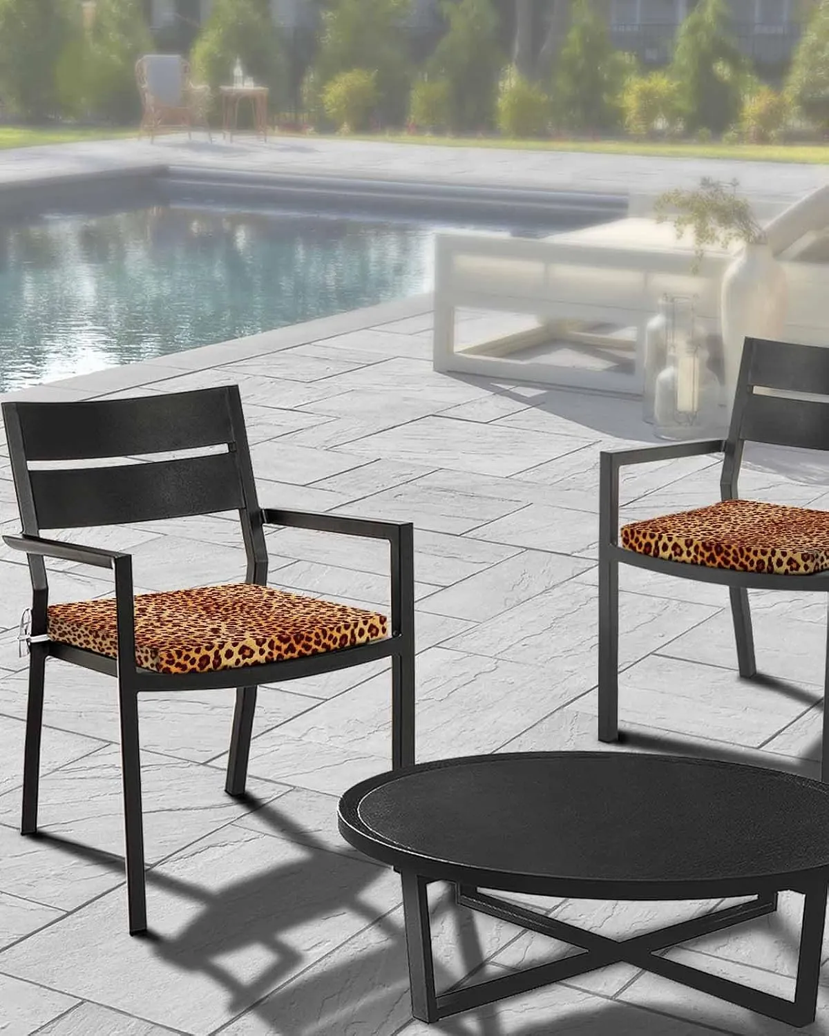 Outdoor Waterproof Cushion Covers Abstract Leopard Pattern Replacement Stretch Seat Slipcover for Patio, Modern Orange Animal Texture Chair Couch Sofa Covers Furniture Protector Set of 2,24x24IN