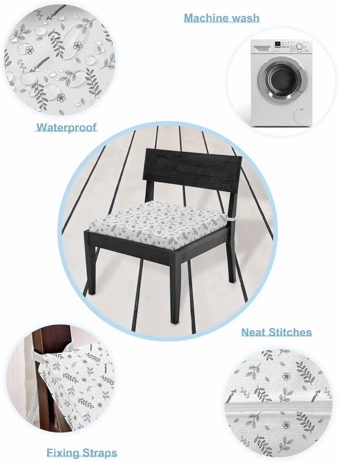 Outdoor Waterproof Cushion Covers Pastoral Wild Flower Replacement Stretch Seat Slipcover for Patio, Floral Plant Leaf on White Chair Couch Sofa Covers Furniture Protector Set of 2,22x22IN