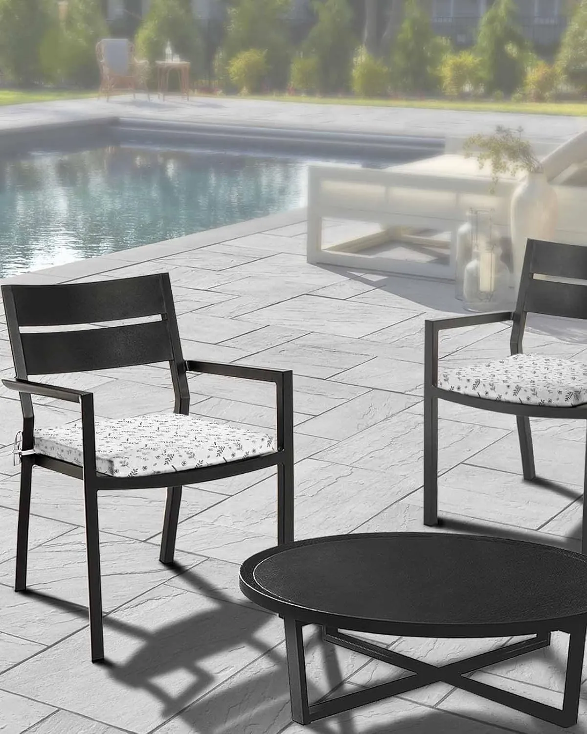 Outdoor Waterproof Cushion Covers Pastoral Wild Flower Replacement Stretch Seat Slipcover for Patio, Floral Plant Leaf on White Chair Couch Sofa Covers Furniture Protector Set of 2,22x22IN