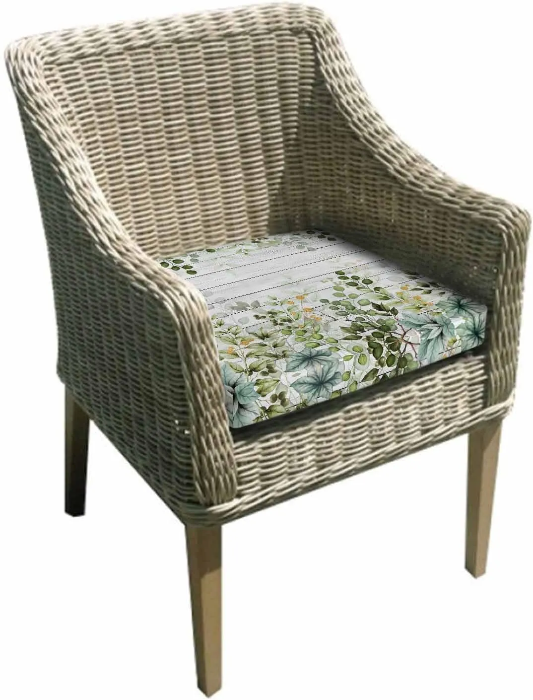 Outdoor Waterproof Cushion Covers Sage Green Eucalyptus Leaves Replacement Stretch Seat Slipcover for Patio,Plants on Wood Grain Farmhouse Chair Couch Sofa Covers Furniture Protector Set of 2,24x24IN