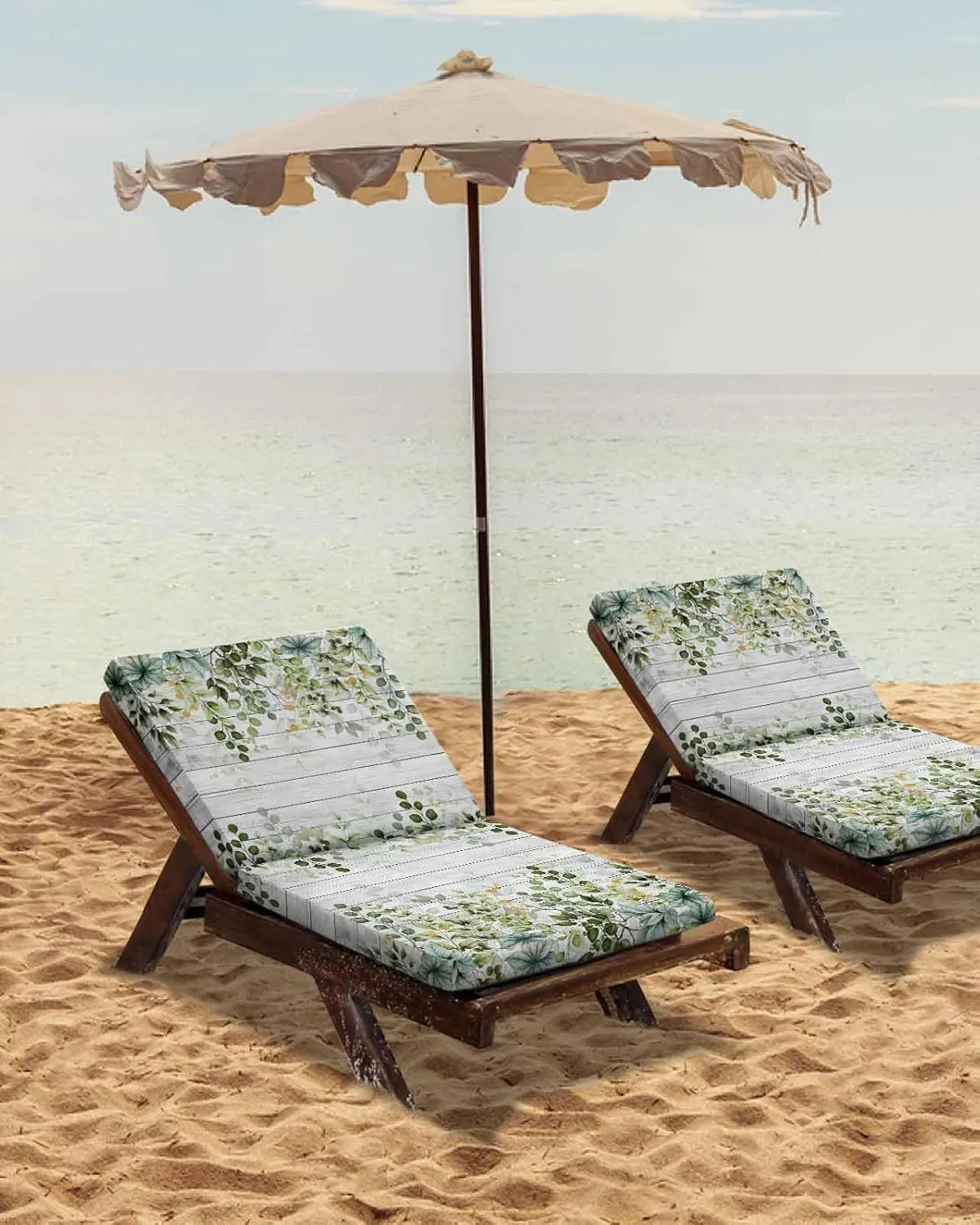Outdoor Waterproof Cushion Covers Sage Green Eucalyptus Leaves Replacement Stretch Seat Slipcover for Patio,Plants on Wood Grain Farmhouse Chair Couch Sofa Covers Furniture Protector Set of 2,24x24IN