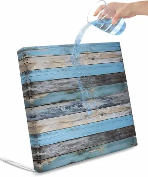 Outdoor Waterproof Cushion Covers Shabby Rustic Wooden Planks Replacement Stretch Seat Slipcover for Patio, Retro Farm Wood Grain Chair Couch Sofa Covers Furniture Protector Set of 2,22x20IN