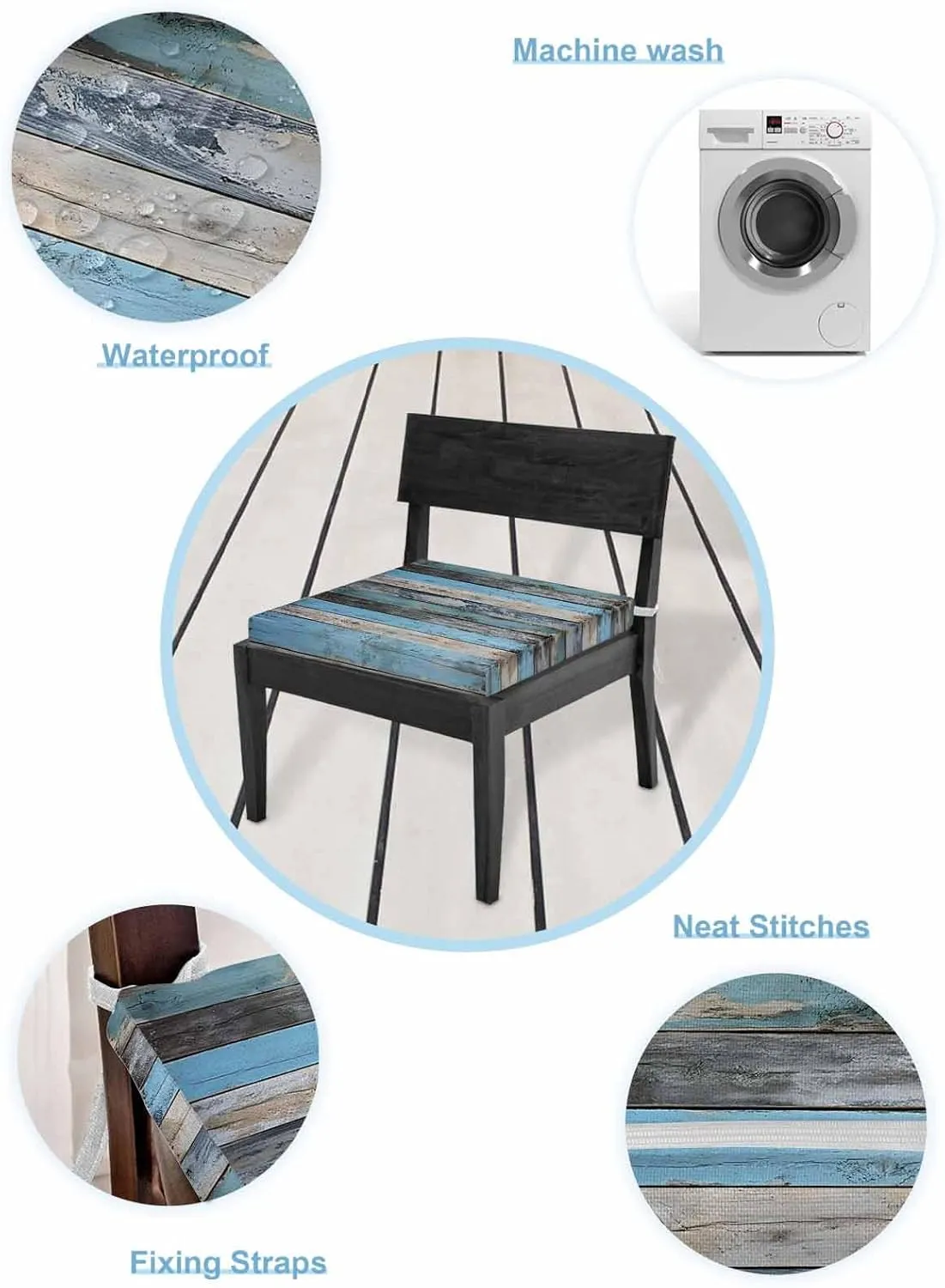 Outdoor Waterproof Cushion Covers Shabby Rustic Wooden Planks Replacement Stretch Seat Slipcover for Patio, Retro Farm Wood Grain Chair Couch Sofa Covers Furniture Protector Set of 2,22x20IN