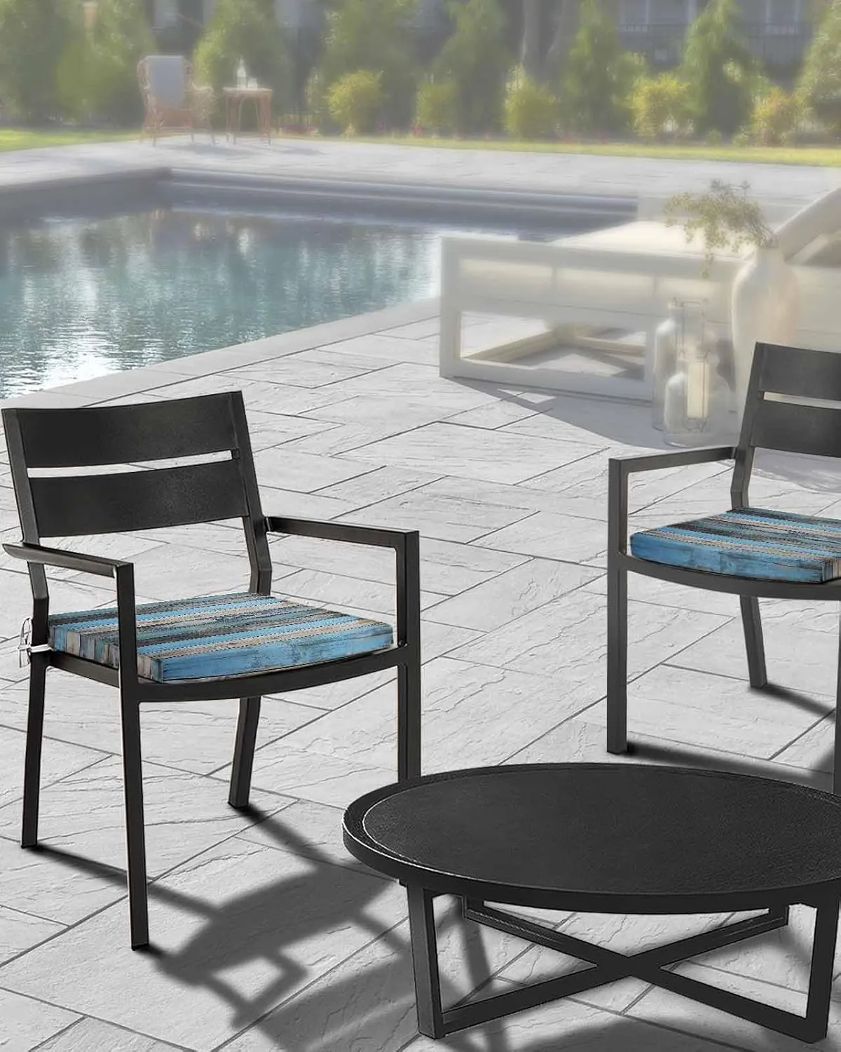 Outdoor Waterproof Cushion Covers Shabby Rustic Wooden Planks Replacement Stretch Seat Slipcover for Patio, Retro Farm Wood Grain Chair Couch Sofa Covers Furniture Protector Set of 2,22x20IN