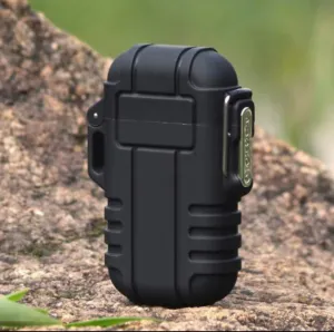 Outdoor Waterproof Double Electric Arc Flameless Rechargable Smoking USB Cigarette Lighter (Black)