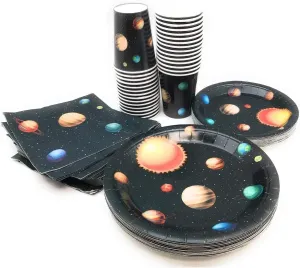 Outer Space Birthday Party Pack Outer Space 9" Dinner Paper Plates 7" Dessert Paper Plates 9 oz Cups 3 Ply Napkins Outer Space Party Theme