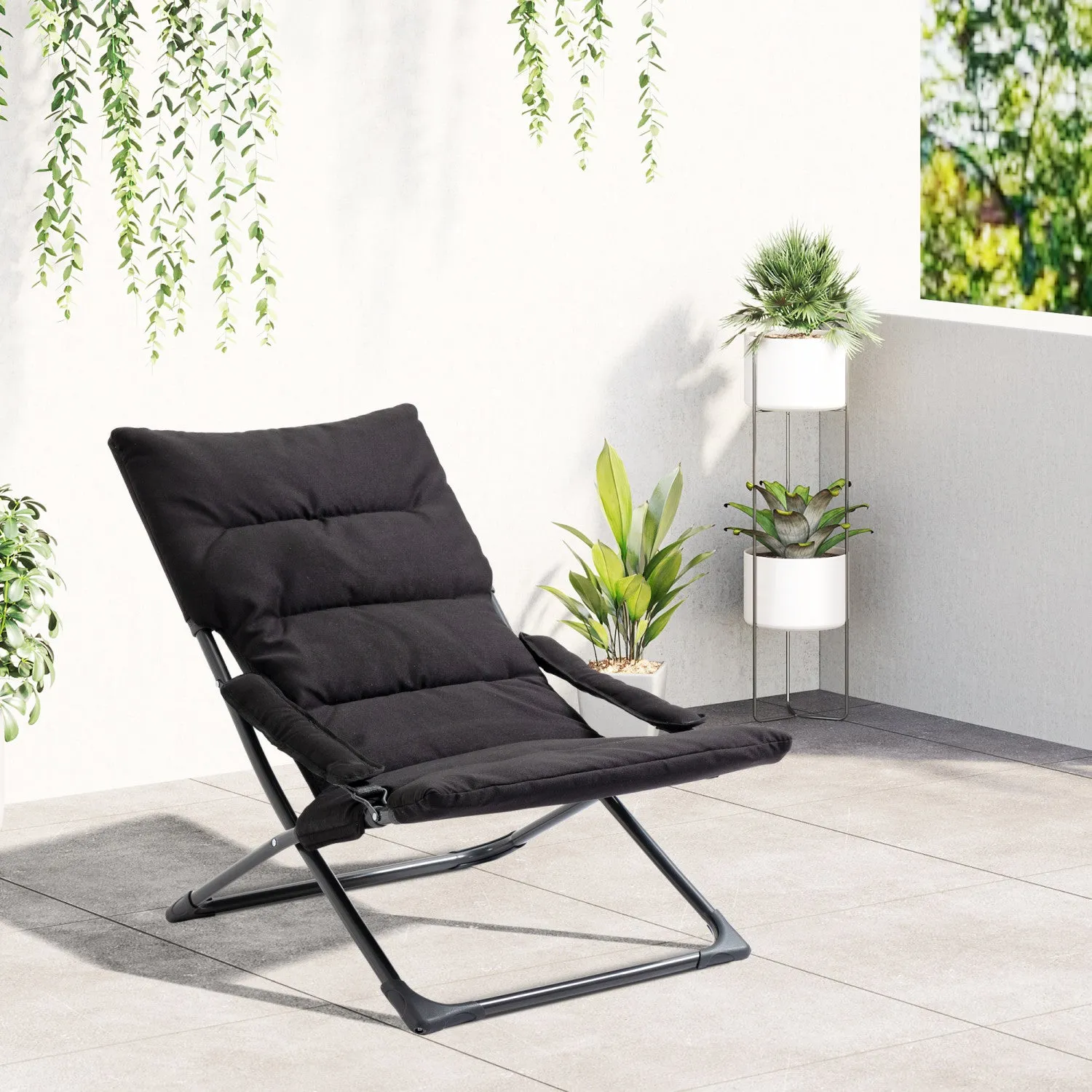 Outsunny Folding Lounge Chair, Camping Beach Chair, Black