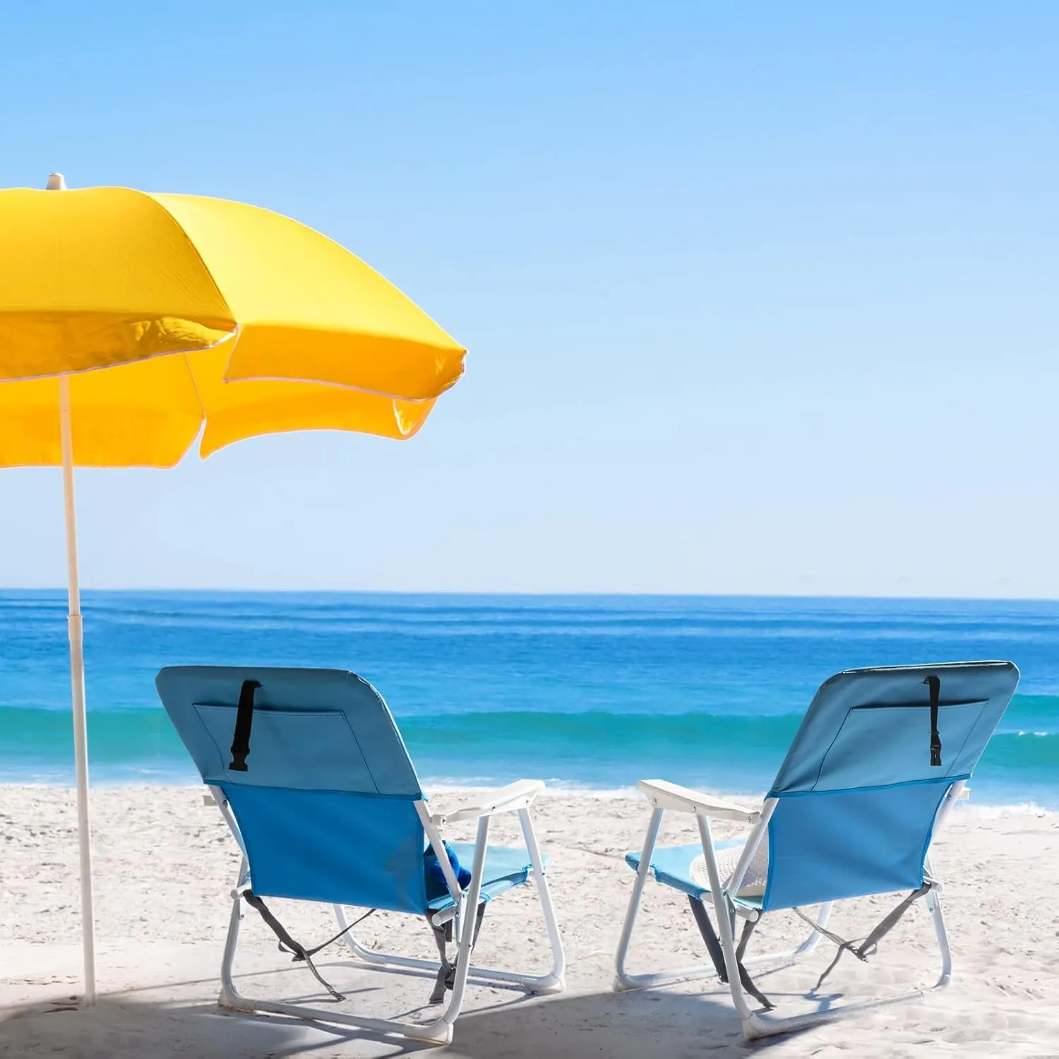 Outvita Lightweight Folding Beach Chair, Portable Arm Chair with High Strength Cleanable Fabric for Sand Camping Lawn Concert Travel Festival Blue,Heavy Duty Supports 220lbs