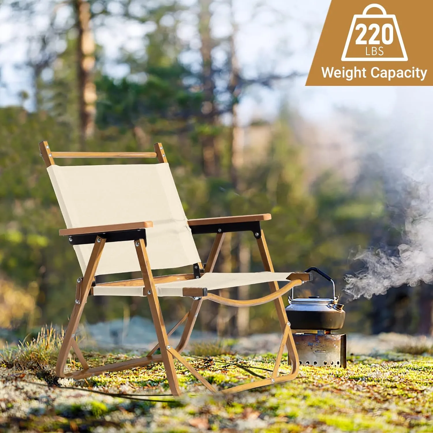 Outvita Portable Folding Camping Chair, 2pcs Ultralight Low Beach Chair, Durable Aluminum Frame Armchairs for Hiking Concert Fishing Picnic, Supports 225Lbs