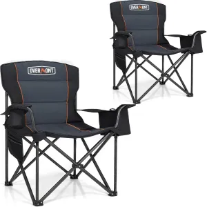 Overmont Oversized Folding Camping Chair 2Pack - 450lbs Support with Padded Cushion Cooler Pockets - Heavy Duty Collapsible Chairs for Sports Garden Beach Fishing Black 2pk