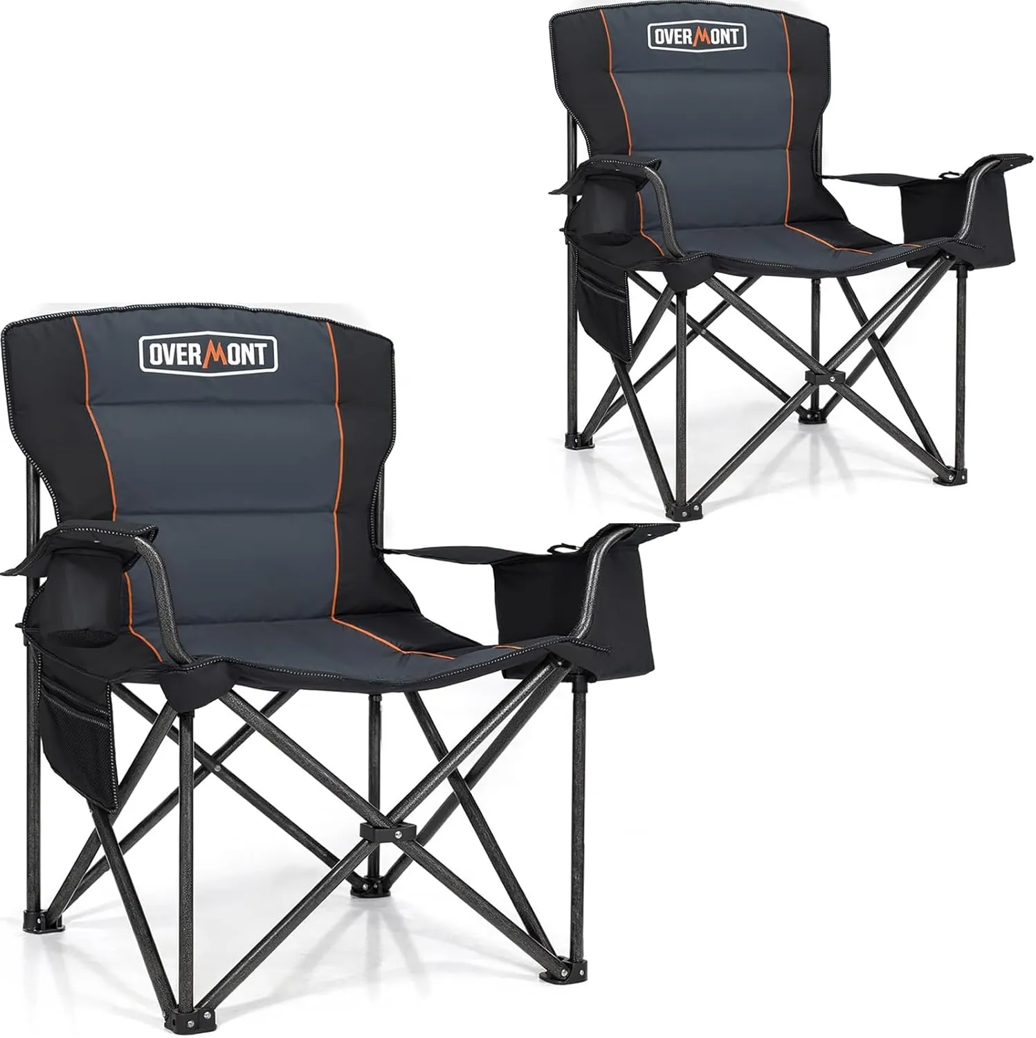 Overmont Oversized Folding Camping Chair 2Pack - 450lbs Support with Padded Cushion Cooler Pockets - Heavy Duty Collapsible Chairs for Sports Garden Beach Fishing Black 2pk