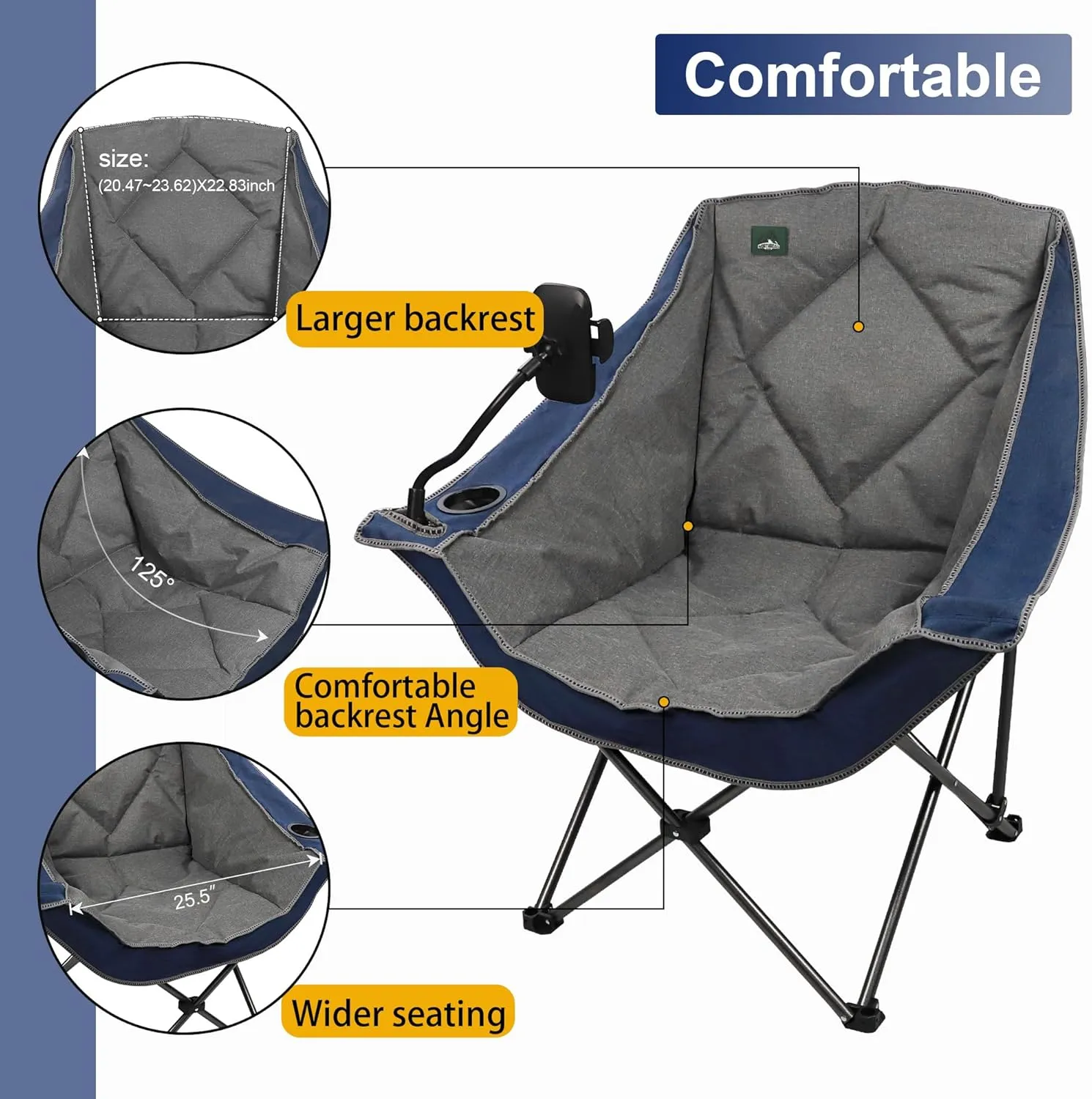 Oversized Foldable Camping Chair, Outdoor Padded Lawn Chair w/Cup Holder,Carry Bag for Beach, Hiking, and Picnics,Heavy-Duty 300-lbs Capacity, Purple
