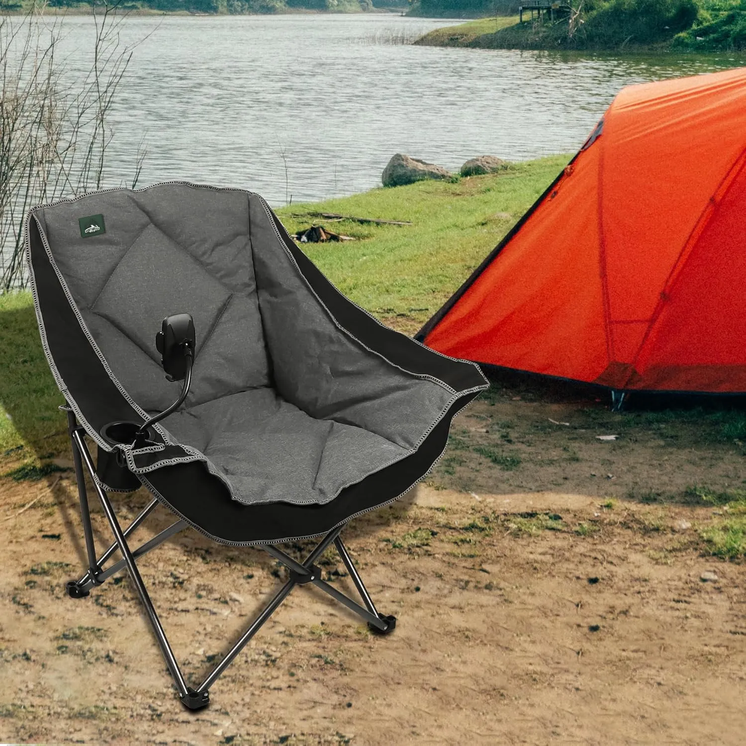 Oversized Foldable Camping Chair, Outdoor Padded Lawn Chair w/Cup Holder,Carry Bag for Beach, Hiking, and Picnics,Heavy-Duty 300-lbs Capacity, Purple