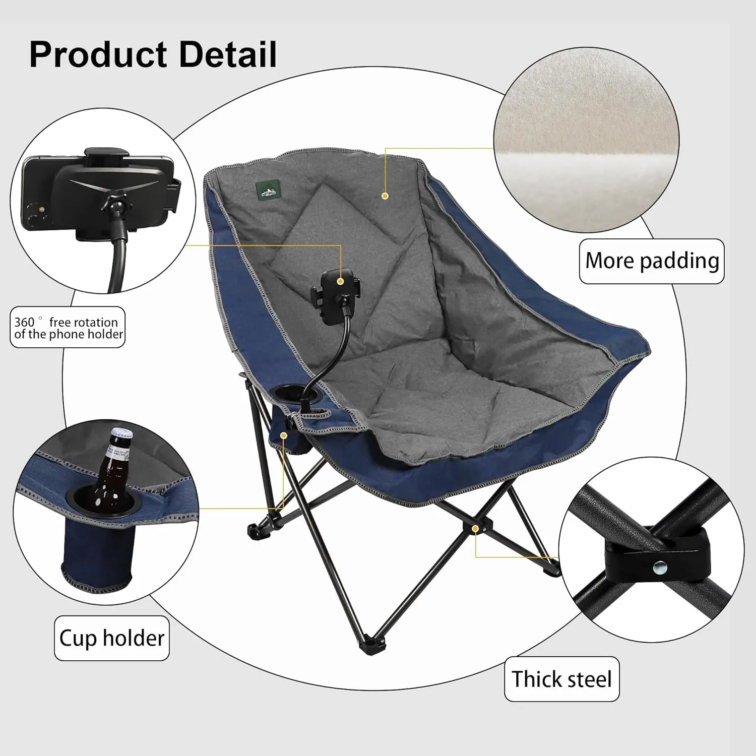 Oversized Foldable Camping Chair, Outdoor Padded Lawn Chair w/Cup Holder,Carry Bag for Beach, Hiking, and Picnics,Heavy-Duty 300-lbs Capacity, Purple