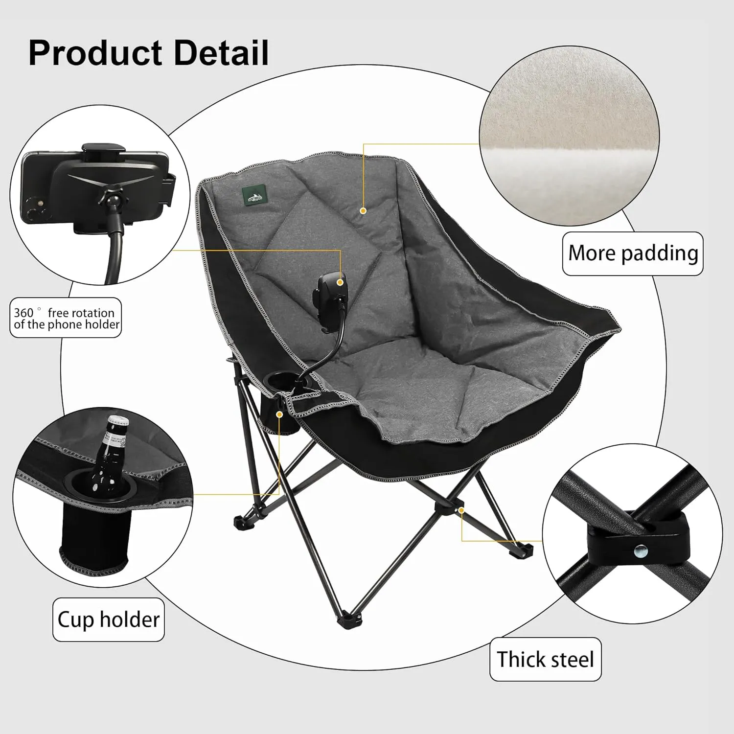 Oversized Foldable Camping Chair, Outdoor Padded Lawn Chair w/Cup Holder,Carry Bag for Beach, Hiking, and Picnics,Heavy-Duty 300-lbs Capacity, Purple