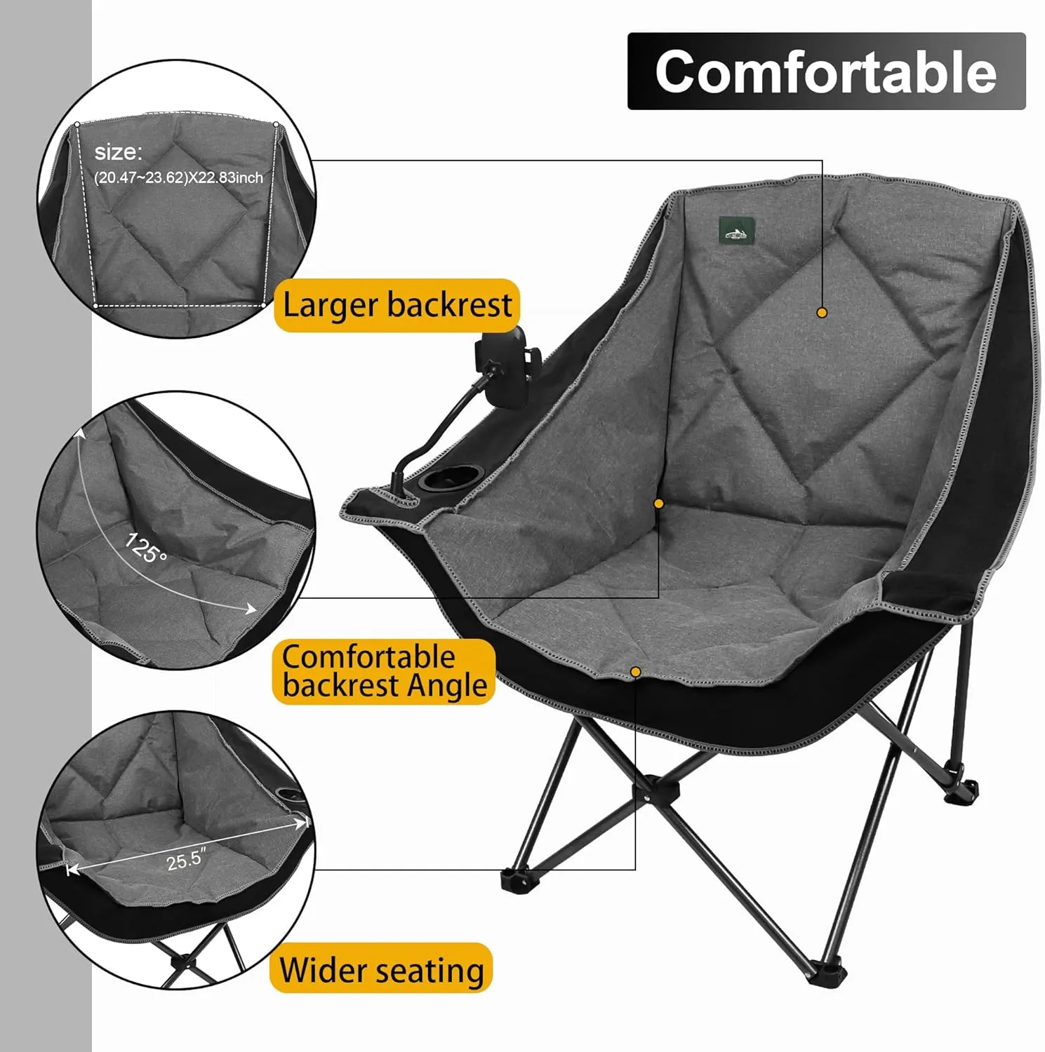 Oversized Foldable Camping Chair, Outdoor Padded Lawn Chair w/Cup Holder,Carry Bag for Beach, Hiking, and Picnics,Heavy-Duty 300-lbs Capacity, Purple