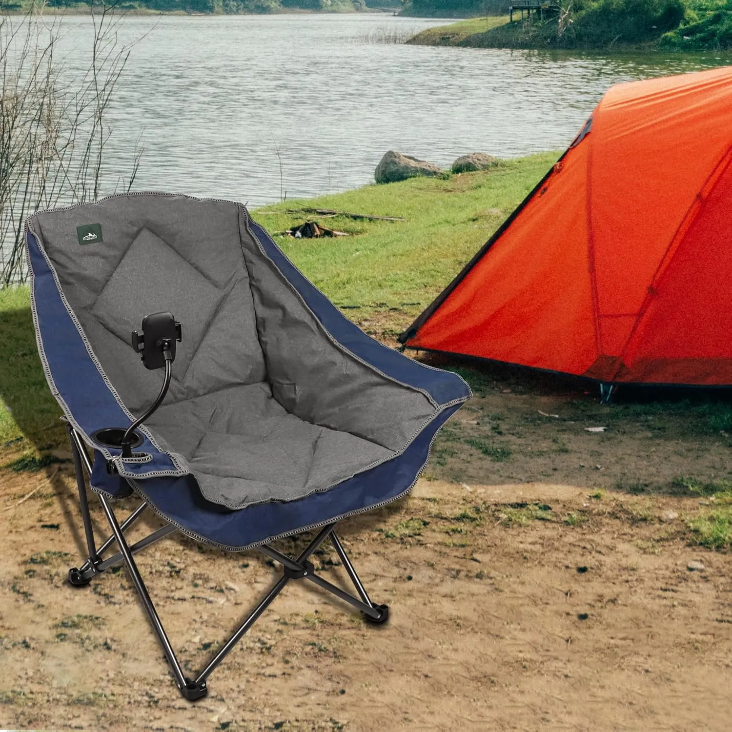 Oversized Foldable Camping Chair, Outdoor Padded Lawn Chair w/Cup Holder,Carry Bag for Beach, Hiking, and Picnics,Heavy-Duty 300-lbs Capacity, Purple