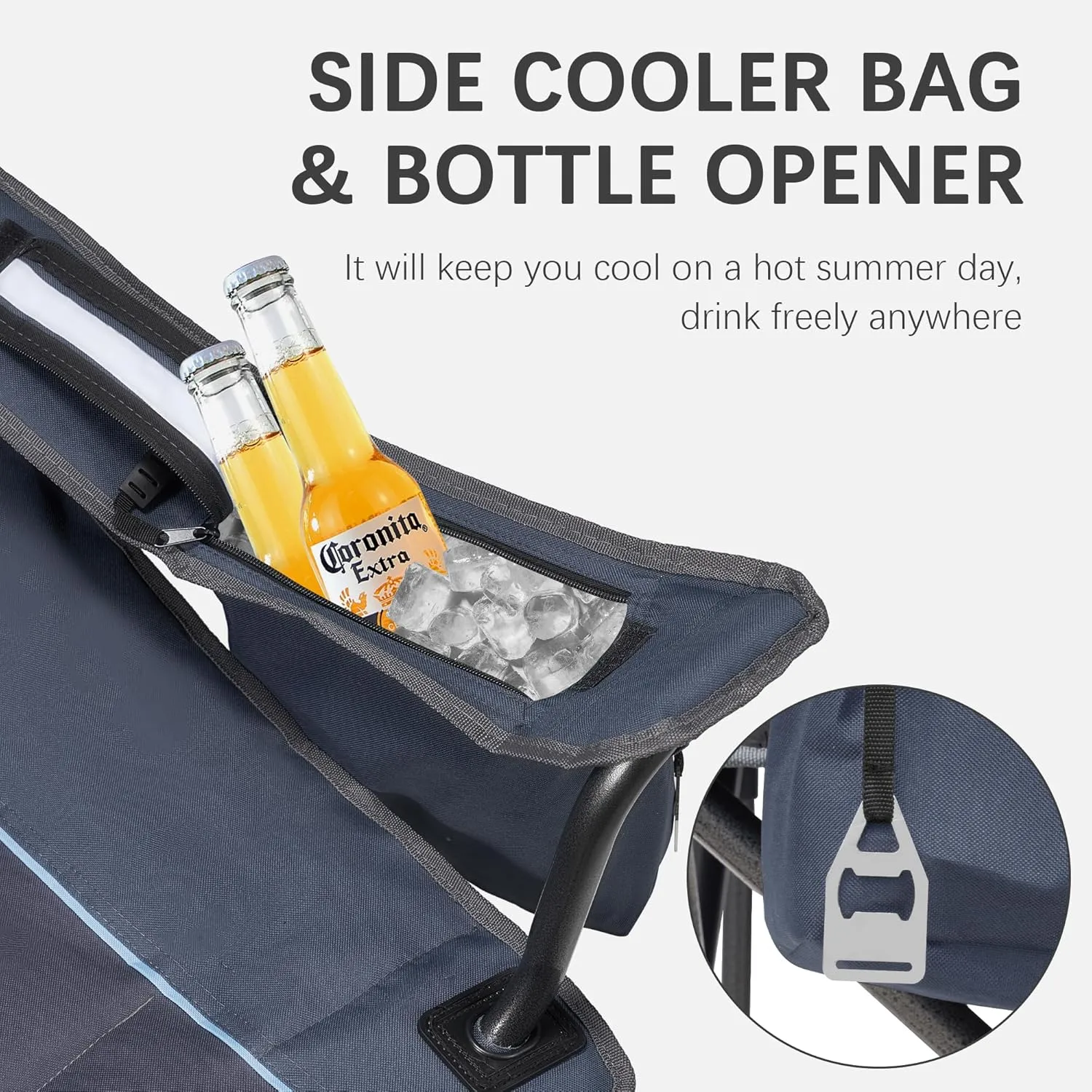 Oversized Folding Camping Chair with Cooler Bag & Cup Holder - 450lbs Capacity, 600D Oxford Fabric, Portable Rocking Chair for Fishing, Camping, Beach, Garden, Blue 2 Pack