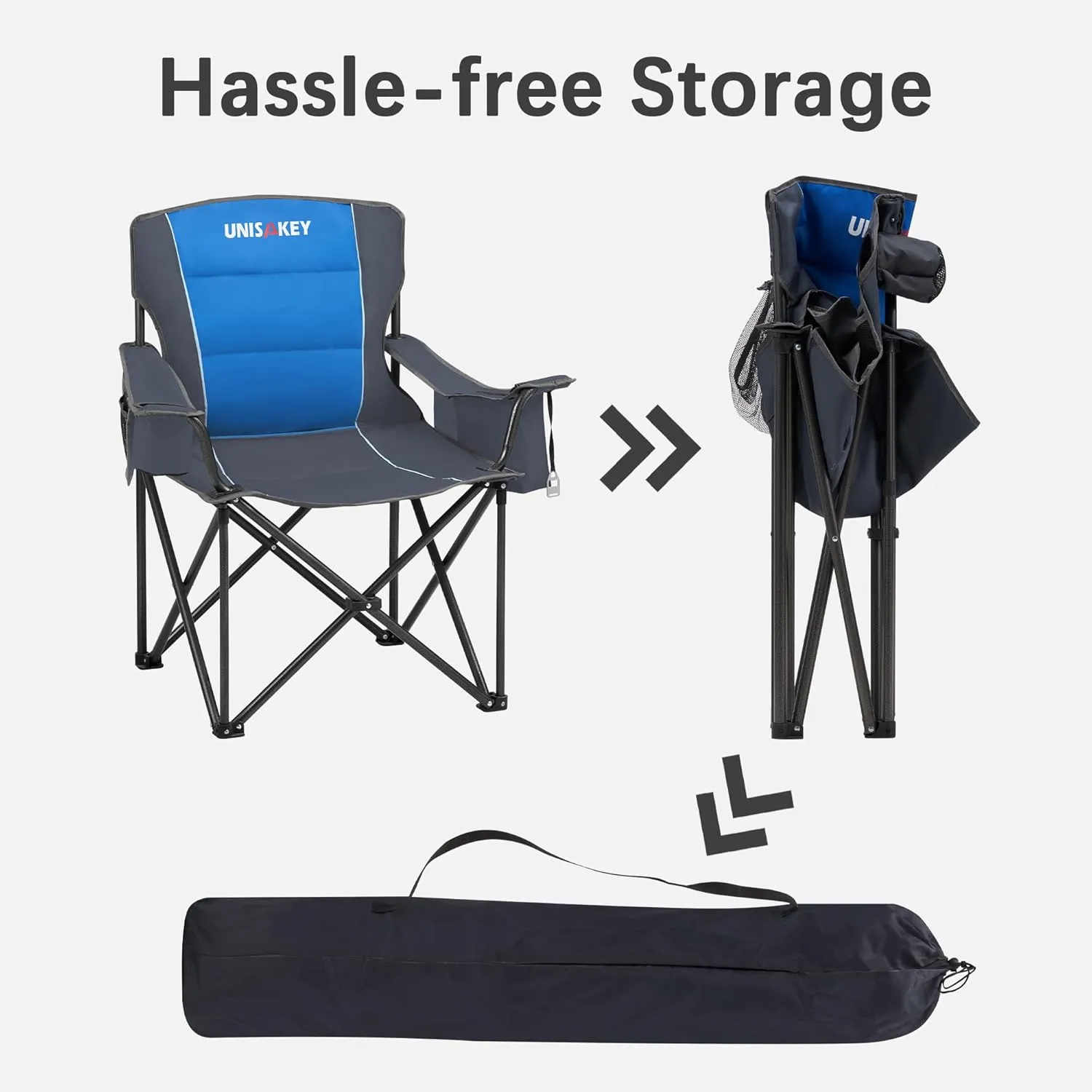Oversized Folding Camping Chair with Cooler Bag & Cup Holder - 450lbs Capacity, 600D Oxford Fabric, Portable Rocking Chair for Fishing, Camping, Beach, Garden, Blue 2 Pack