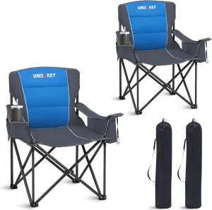 Oversized Folding Camping Chair with Cooler Bag & Cup Holder - 450lbs Capacity, 600D Oxford Fabric, Portable Rocking Chair for Fishing, Camping, Beach, Garden, Blue 2 Pack