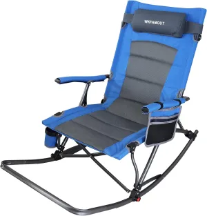 Oversized Folding Rocking Camping Chair with Footrest Removable Pillow Portable Outdoor Rocker Padded High Back Ergonomic Armrests for Patio Garden Lawn
