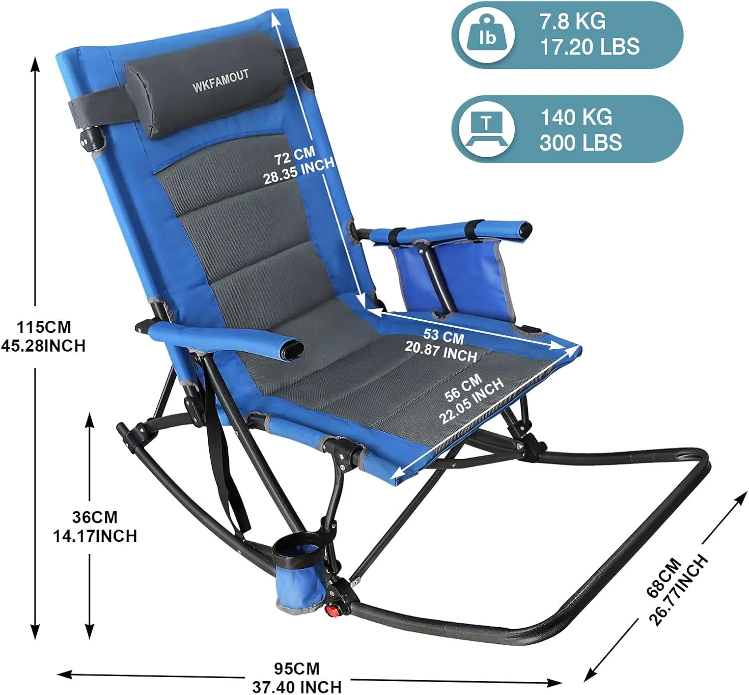 Oversized Folding Rocking Camping Chair with Footrest Removable Pillow Portable Outdoor Rocker Padded High Back Ergonomic Armrests for Patio Garden Lawn